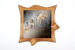 30x30 cm Holzrahmen mit Spiegel aus Kiefer, dunkel lasiert