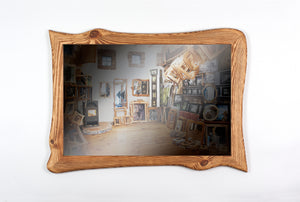 40x60 cm Holzrahmen mit Spiegel aus Kiefer, dunkel lasiert
